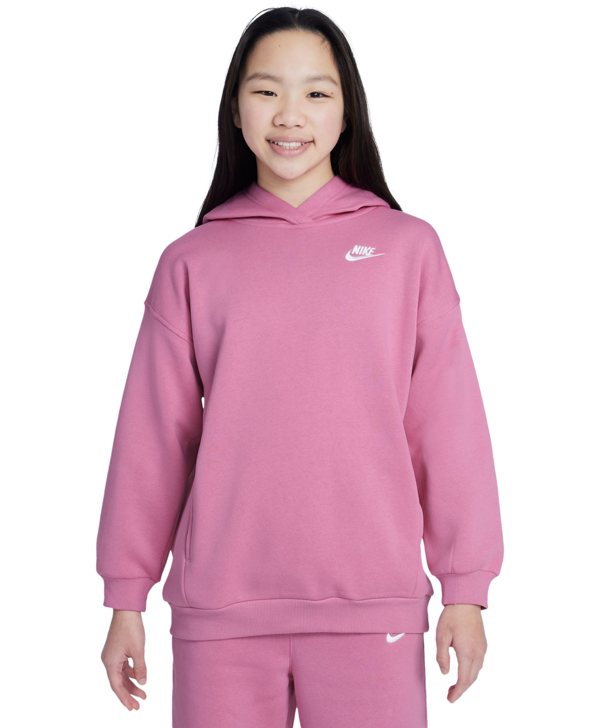 Nike Big Girls Sportswear Club Fleece Oversized-Fit Hoodie -whi