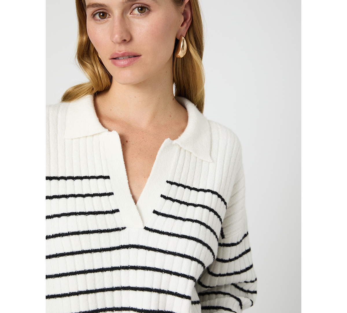 French Connection Women's Vhari Striped Collared Long Sleeve Sweater -Black