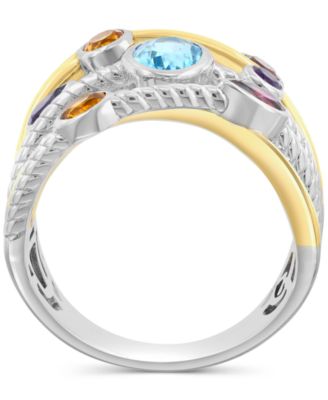 EFFY&reg; Multi Gemstone Mixed Cut Bezel Crossover Statement Ring (1-7/8 ct. t.w.) in Sterling Silver & 14k Gold-Plated Sterling Silver