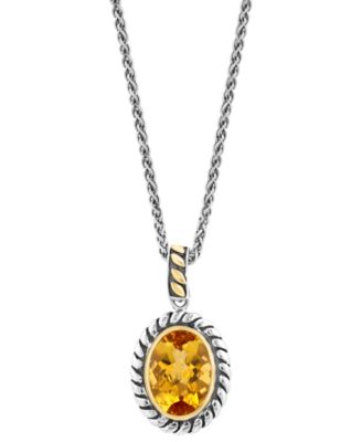 EFFY&reg; Citrine Oval Rope Frame 18" Pendant Necklace (5-1/2 ct. t.w.) in Sterling Silver & 14k Gold-Plate