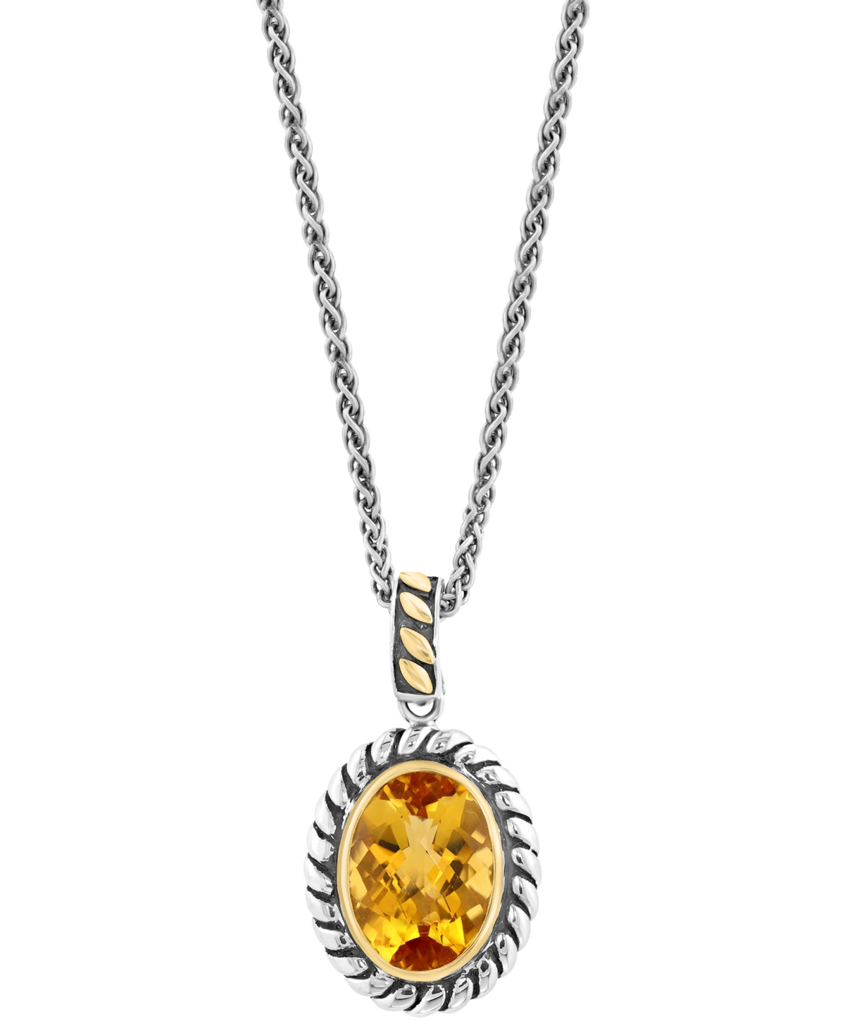 Effy Collection Effy Citrine Oval Rope Frame 18" Pendant Necklace (5-1/2 Ct. T.w.) In Sterling Silver & 14k Gold-pla In Citrine