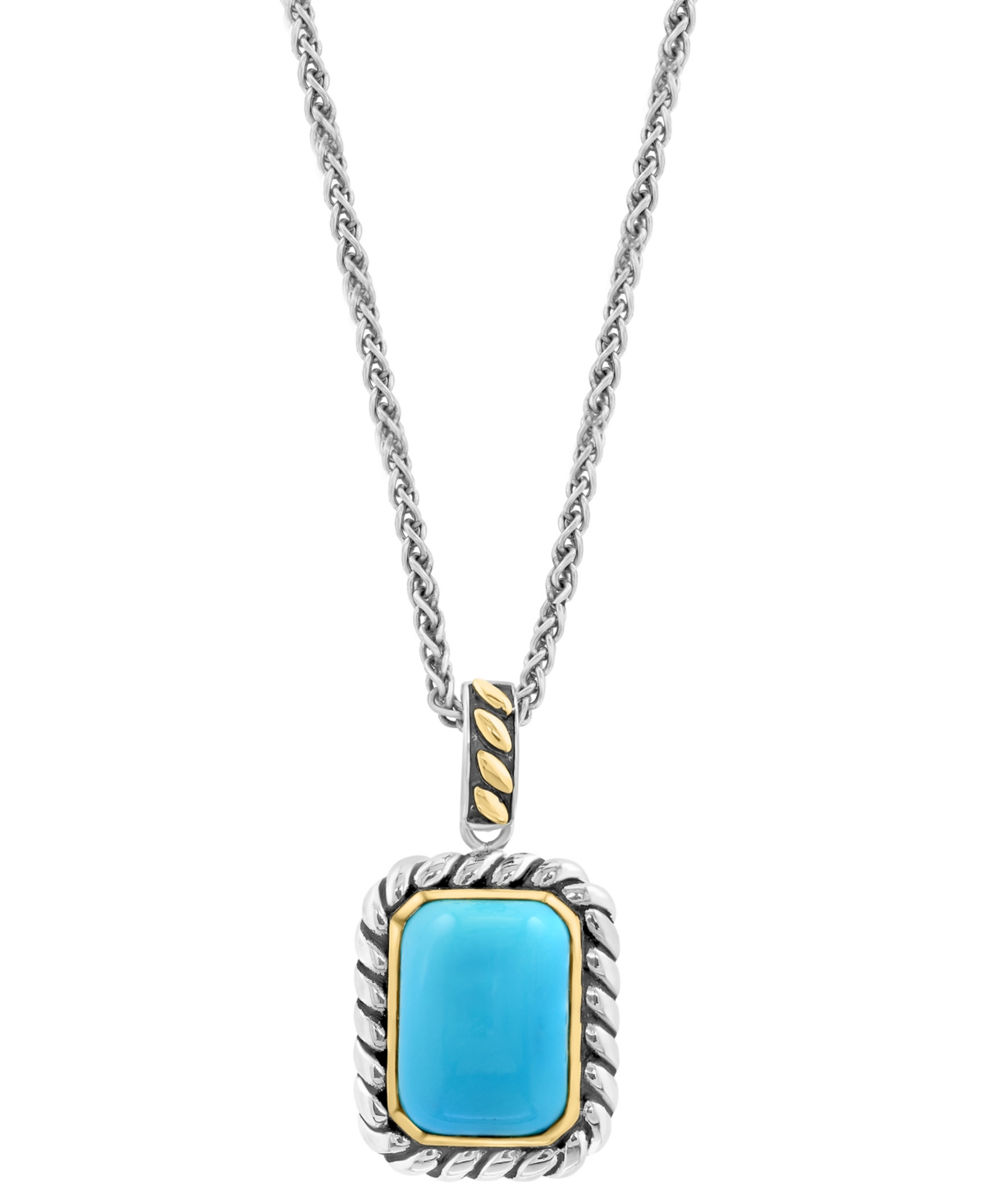 Shop Effy Collection Effy Turquoise (14 X 10mm) Rope Framed 18" Pendant Necklace In Sterling Silver & 14k Gold-plate