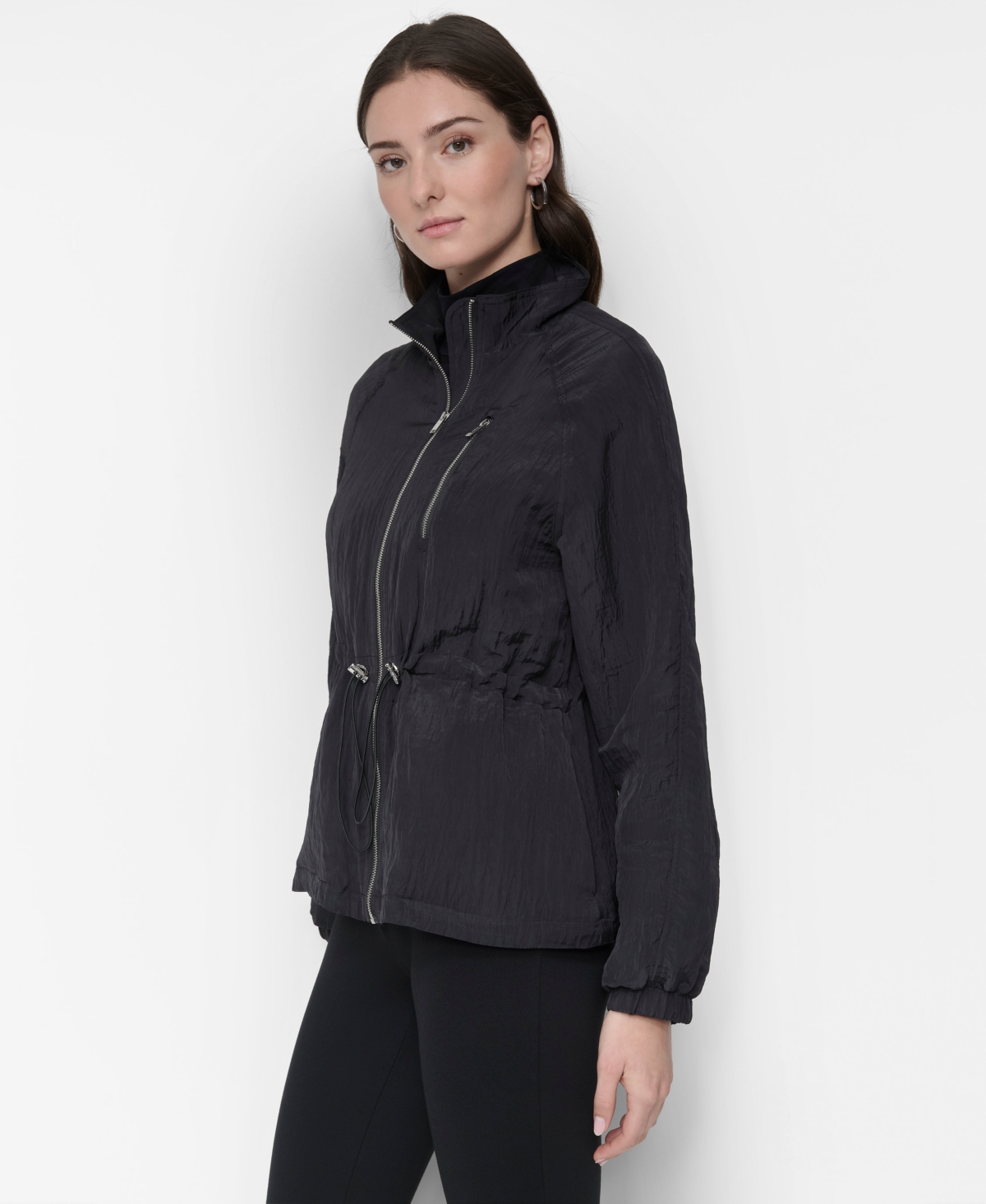 Dkny Women's Stand-Collar Zip-Front Long-Sleeve Crinkle Jacket