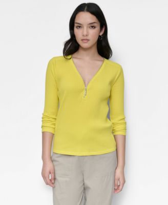 DKNY - Women's Ribbed Half-Zip V-Neck Top