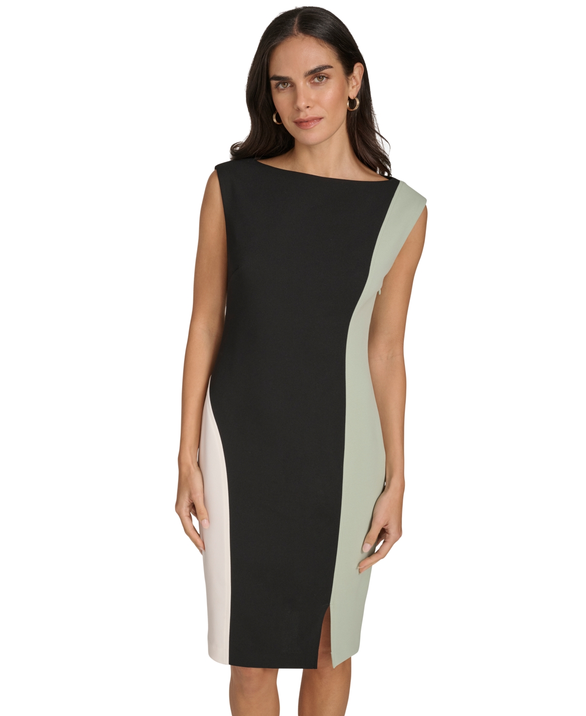 Shop Calvin Klein Women's Boat-neck Sleeveless Scuab Dress In Black Jadeite