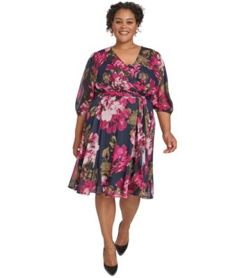 Calvin Klein Plus Size Floral Print A Line Wrap Dress Macy s