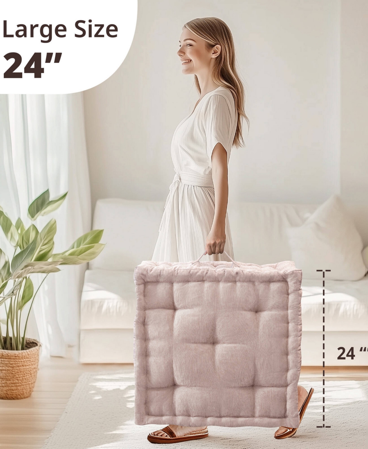 Intelligent Design Azza Chenille Square Floor Pillow Cushion, 24" X 24" In Blush