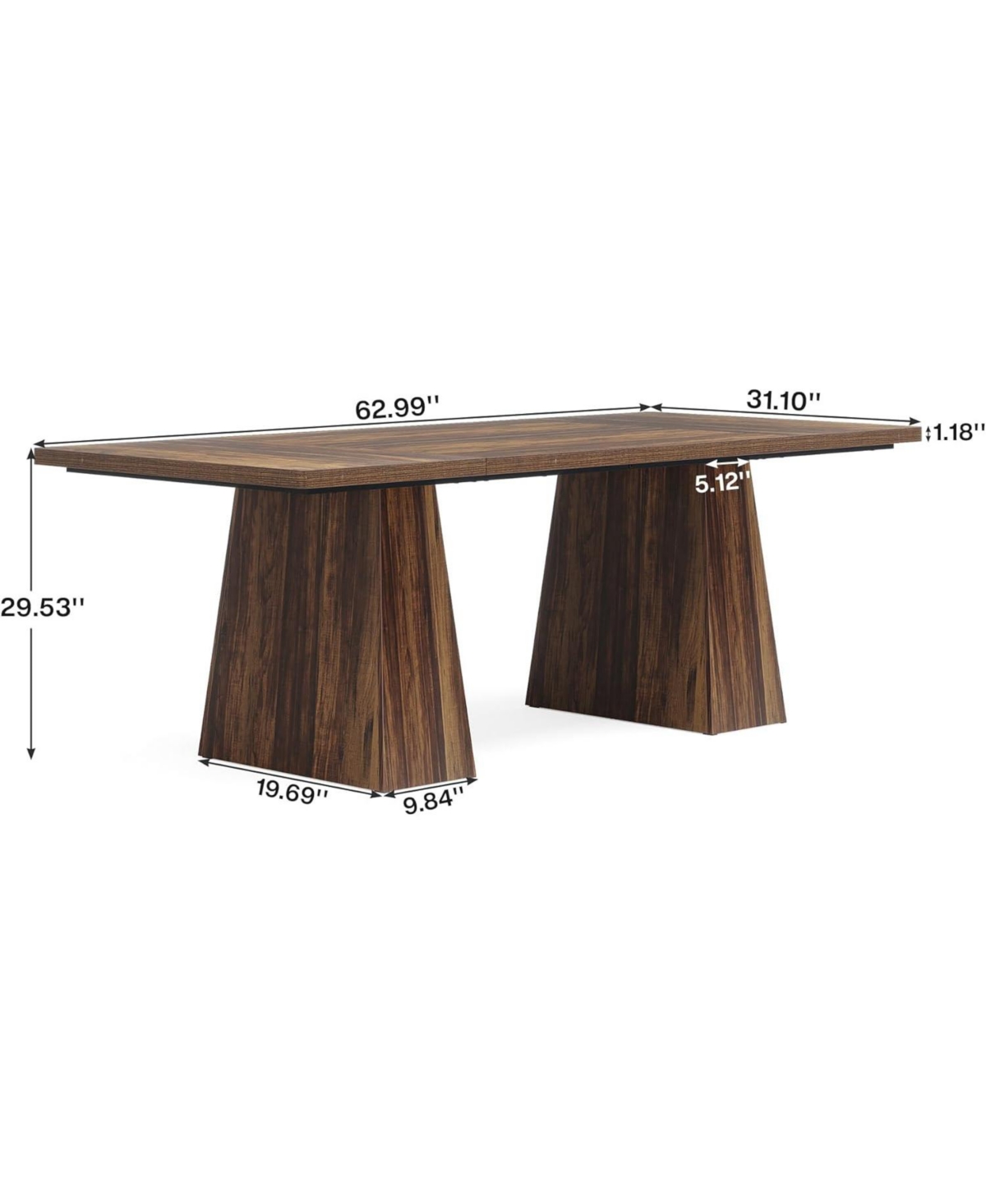 Tribesigns Dining Table for 6, Farmhouse Rectangular Table Kitchen Table with Double Pedestal, Wood Dinner Table Kitchen & Dining Room Furniture - Rus