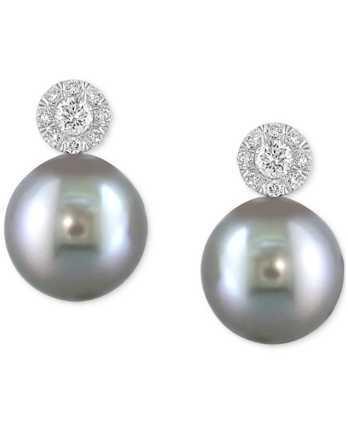 Effy Collection Effy Cultured Black Tahitian Pearl (9mm) & Diamond (1/4 Ct. T.w.) Stud Earrings In 14k White Gold In White Gold