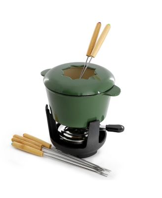 Enameled Cast Iron Fondue Pot with 6 Serving Forks
