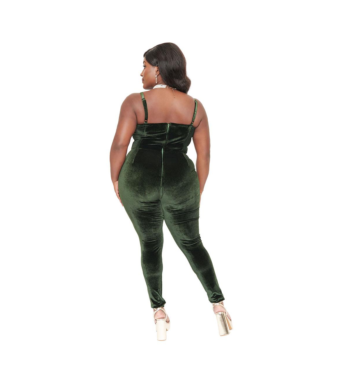 Unique Vintage Plus Size Spaghetti Strap Pleated Bodice Jumpsuit