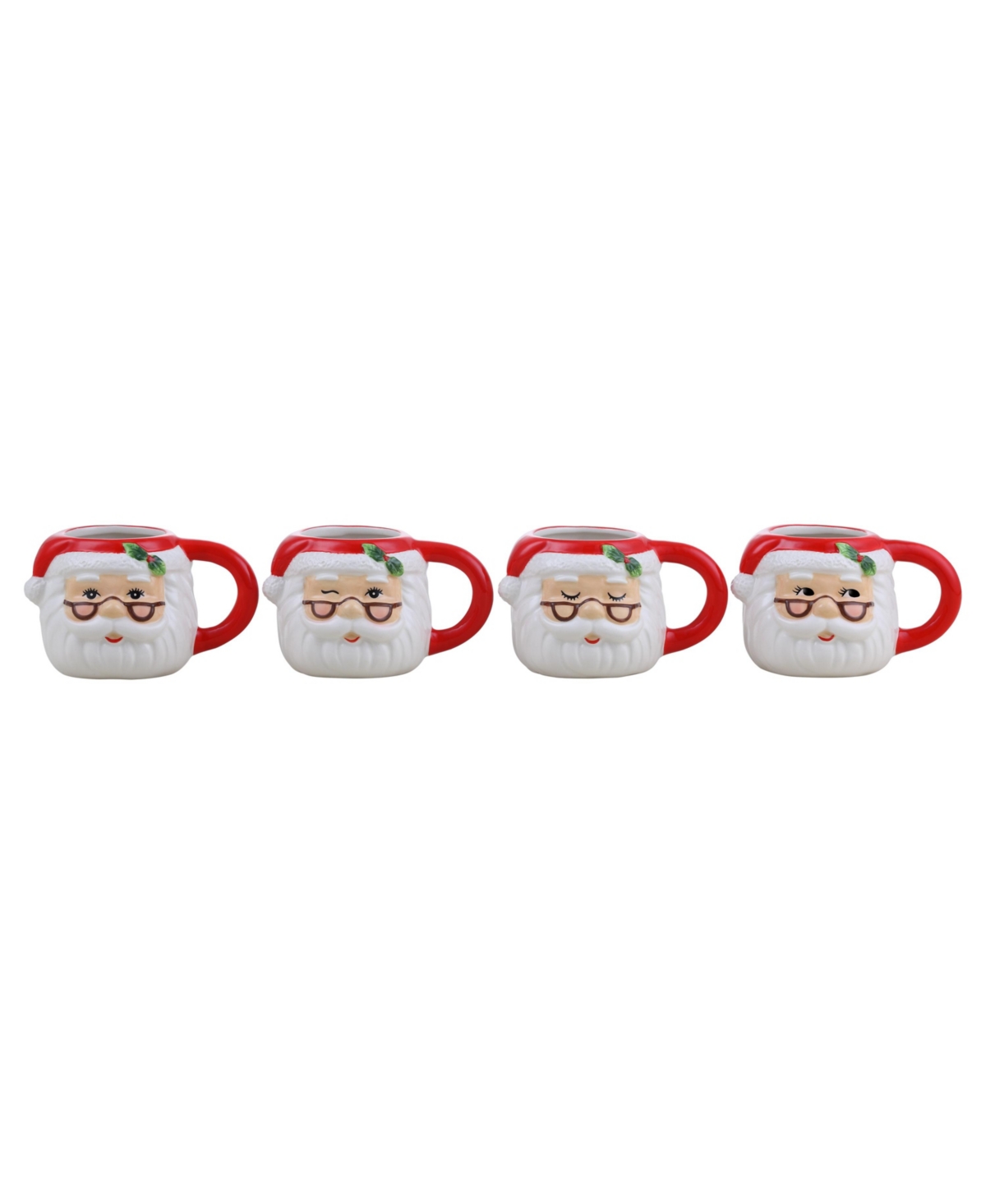 Mr. Christmas Espresso Santa Mugs, Set of 4 - Red