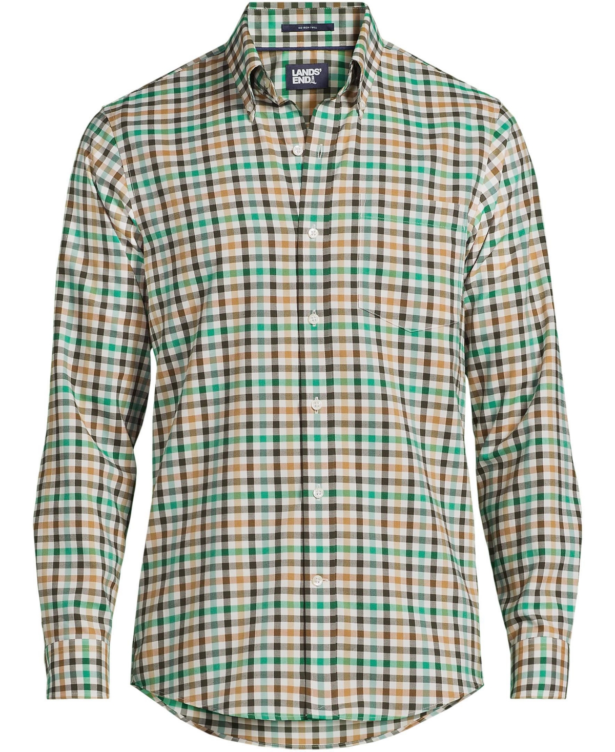 Lands' End Big & Tall Tailored Fit No Iron Twill Sleeve Shirt -green plaid
