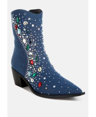 Womens Starlit Multi Color Stones Embellished Boots