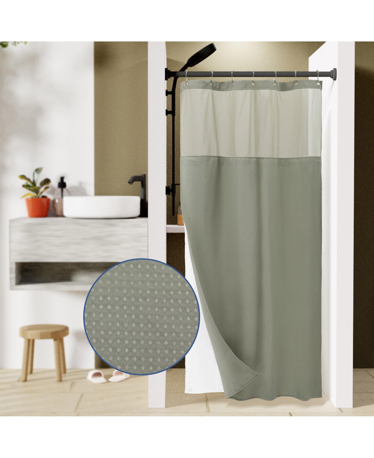 Awesome Home Textured Waffle Weave with Snap In Liner and 12 Hooks, 36