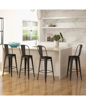 30 Inch Height Set of 4 High Back Metal Industrial Bar Stools