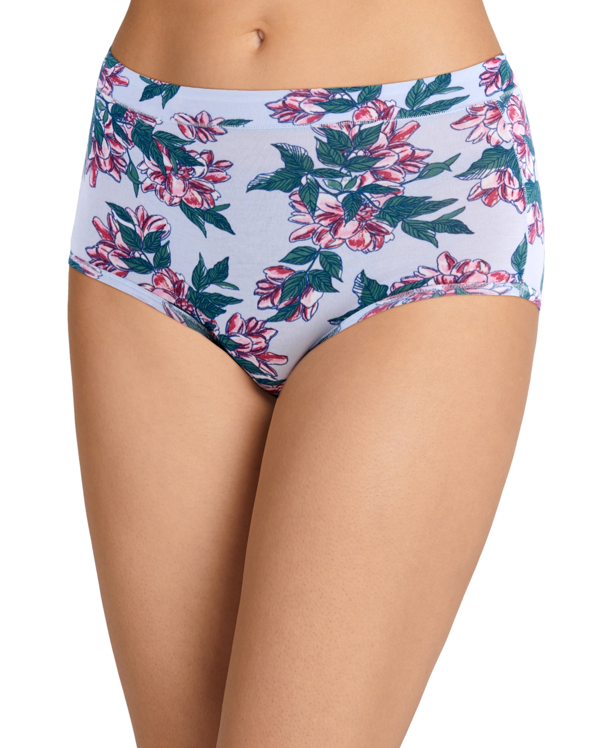 Jockey Cotton Stretch Brief 1556, Available In Extended Sizes In Soft Botanical Dreamy Blue