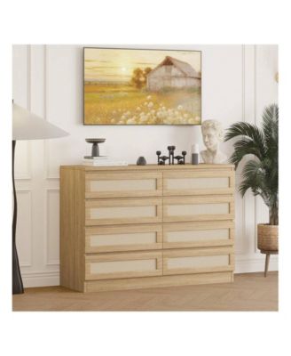 33.9" Wooden 8 Drawer Double Modern Wooden Dresser