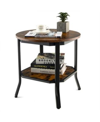 2-Tier Sofa End Side Table Nightstand Round Tabletop for Living Room