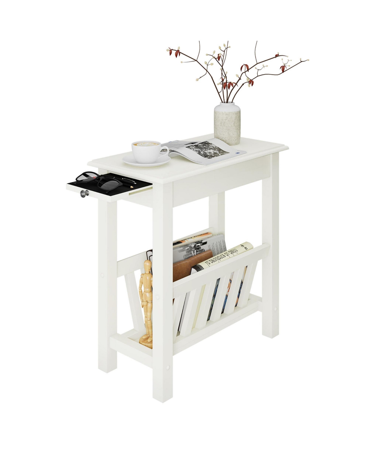 Gymax Side Table End Table Nightstand w/ Bottom Storage Shelf & Rubber Wood Legs