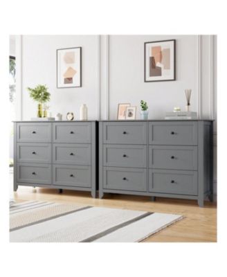 modern 6-drawer dresser with nickel handles & deep storage, wood, storage cabinet