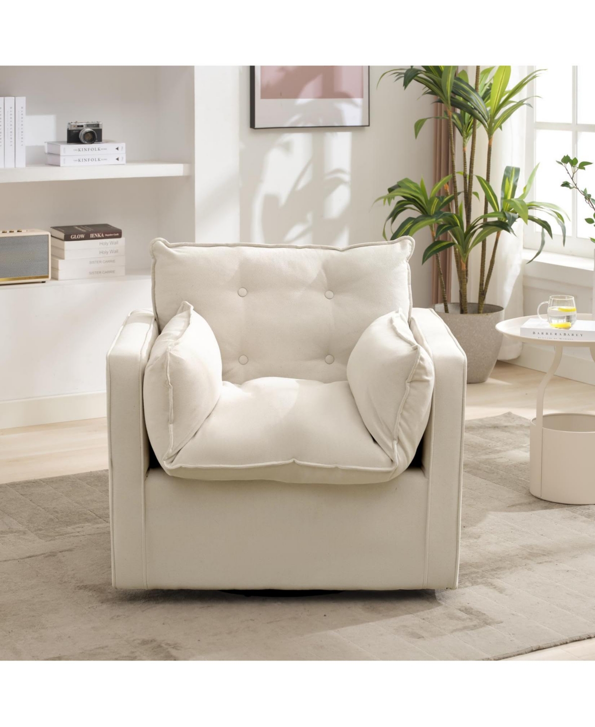 gaomon Swivel Accent Chair, Mid-Century Modern Armchair for Living Room, Comfy Single Sofa Chair with Solid Metal Base, No Assembly Required