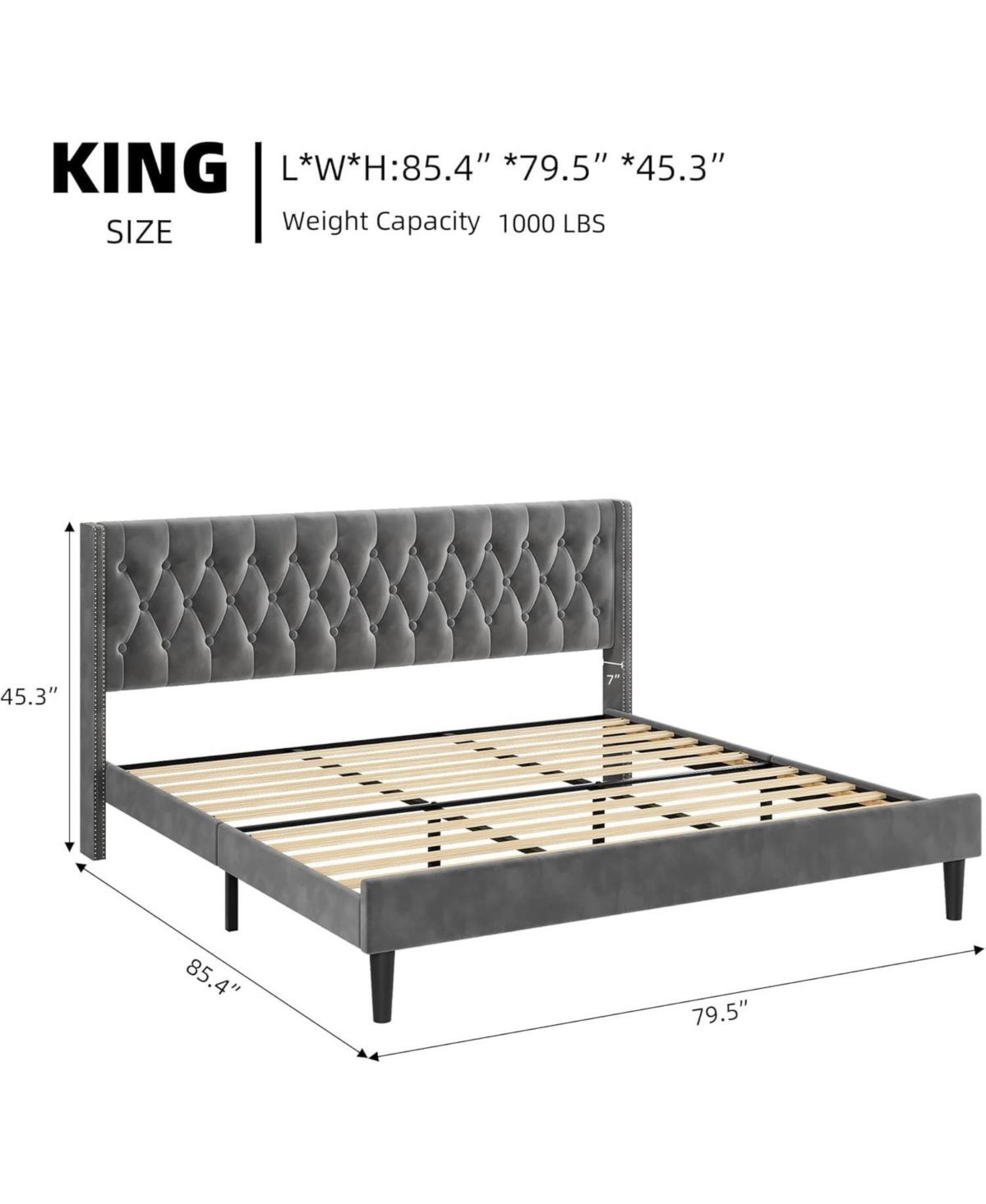 gaomon Size Bed Frame with Headboard, Modern Bed Frame, Deep Button Tufted Headboard with Wingback