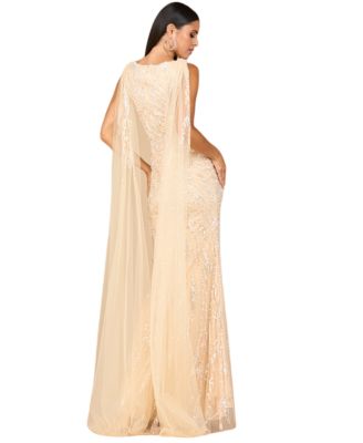 Women's V - Neck Gown with Long Cape Sleeves