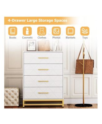 1 Pc Wood Dresser 4 Drawers Metal Handles Sturdy Frame Modern Bedroom Furniture Chest of Drawers