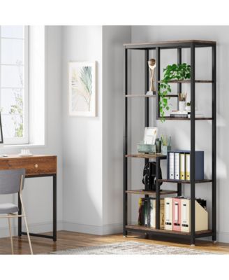 Industrial 8-Shelf Open Bookcase Storage Display Book Shelves Set of 2, 6-Tier Tall Bookshelf Bookcase