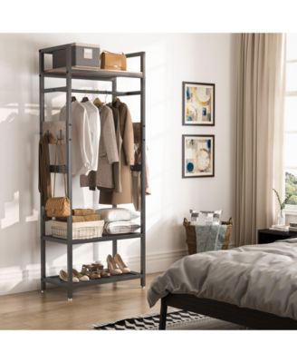 27.55" Industrial Metal + Hall Tree Garment Rack  Shelf  Hanging Rod  Freestanding Closet Organizer for Entryway & Bedroom