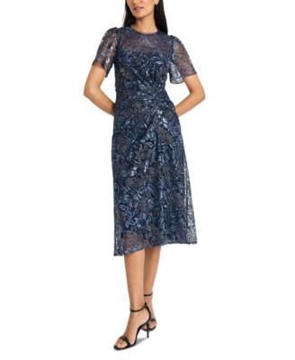 Maggy London - Women's Botanical Embellished Mesh Fit & Flare Dress