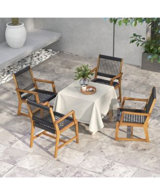 Patio 4PCS Acacia Wood Dining Chairs All-Weather Rope Woven Armchairs Outdoor