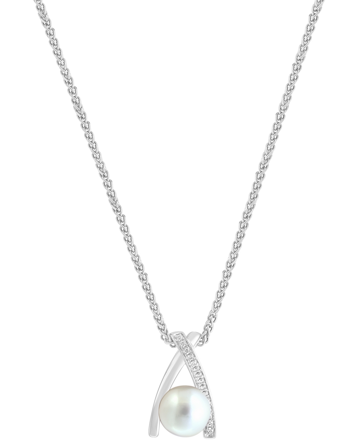 Effy Collection Effy Cultured Freshwater Pearl (8mm) & Diamond (1/20 Ct. T.w.) Crisscross 18" Pendant Necklace In St In Sterling Silver