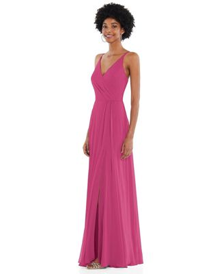 Women's Faux Wrap Crises Cross Back Maxi Dress with Adjustable Straps