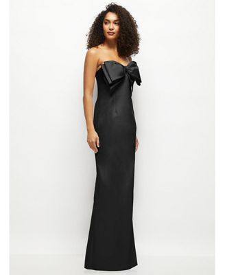 Women's Strapless Satin Column Maxi Dress with Over d Handcrafted Bow