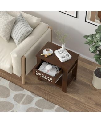 1 PC Engineered Wood Side End Table Nightstand w/ Drawer Wood for Living Room Bedroom Rustic Table Nightstand