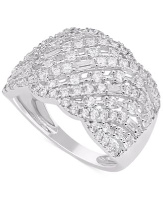 Macy's - Diamond Round & Baguette Diagonal Openwork Cluster Ring (1-1/2 ct. t.w.) in 14k White Gold