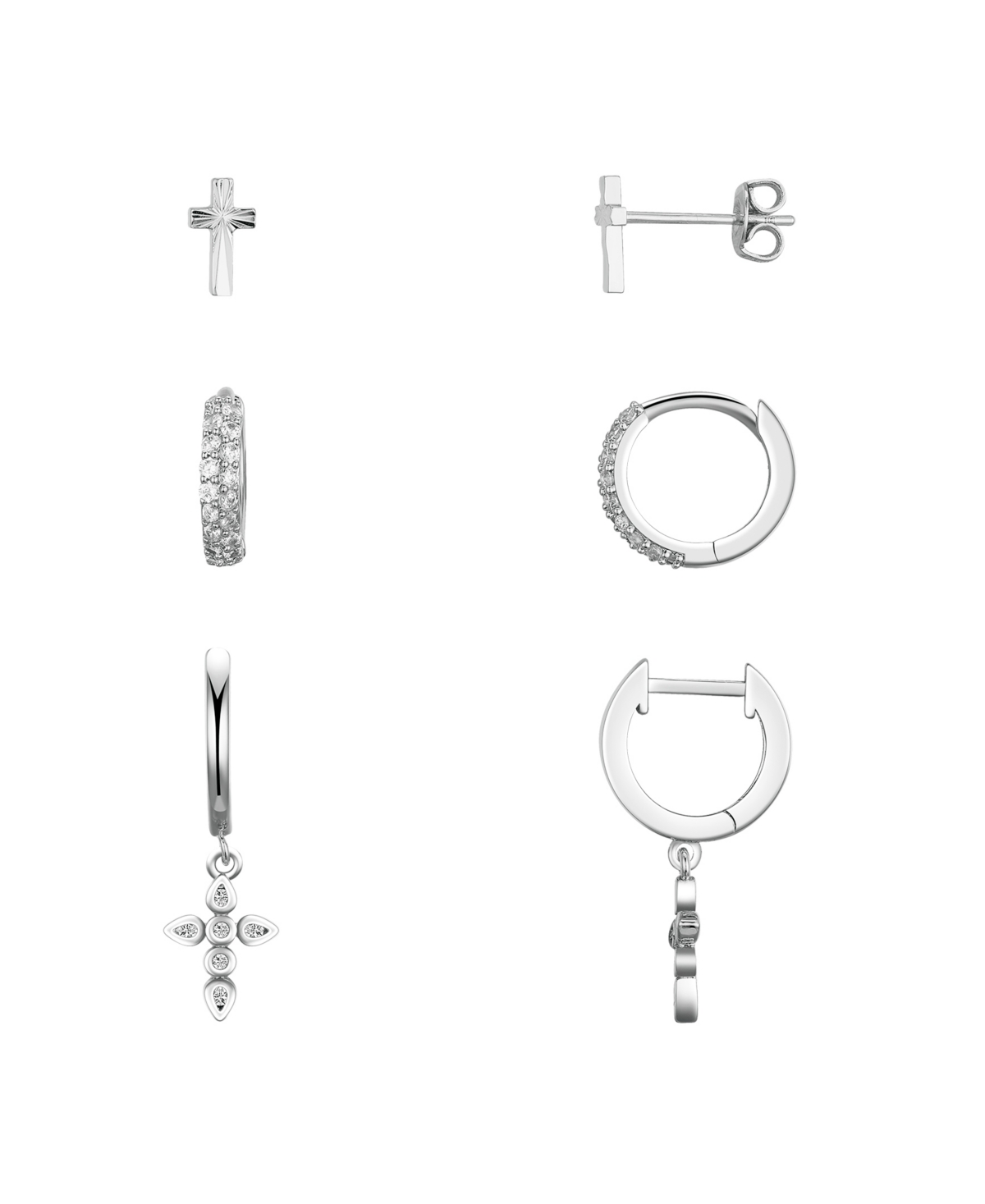 UNWRITTEN CUBIC ZIRCONIA CROSS STUD AND HOOP EARRING SET 