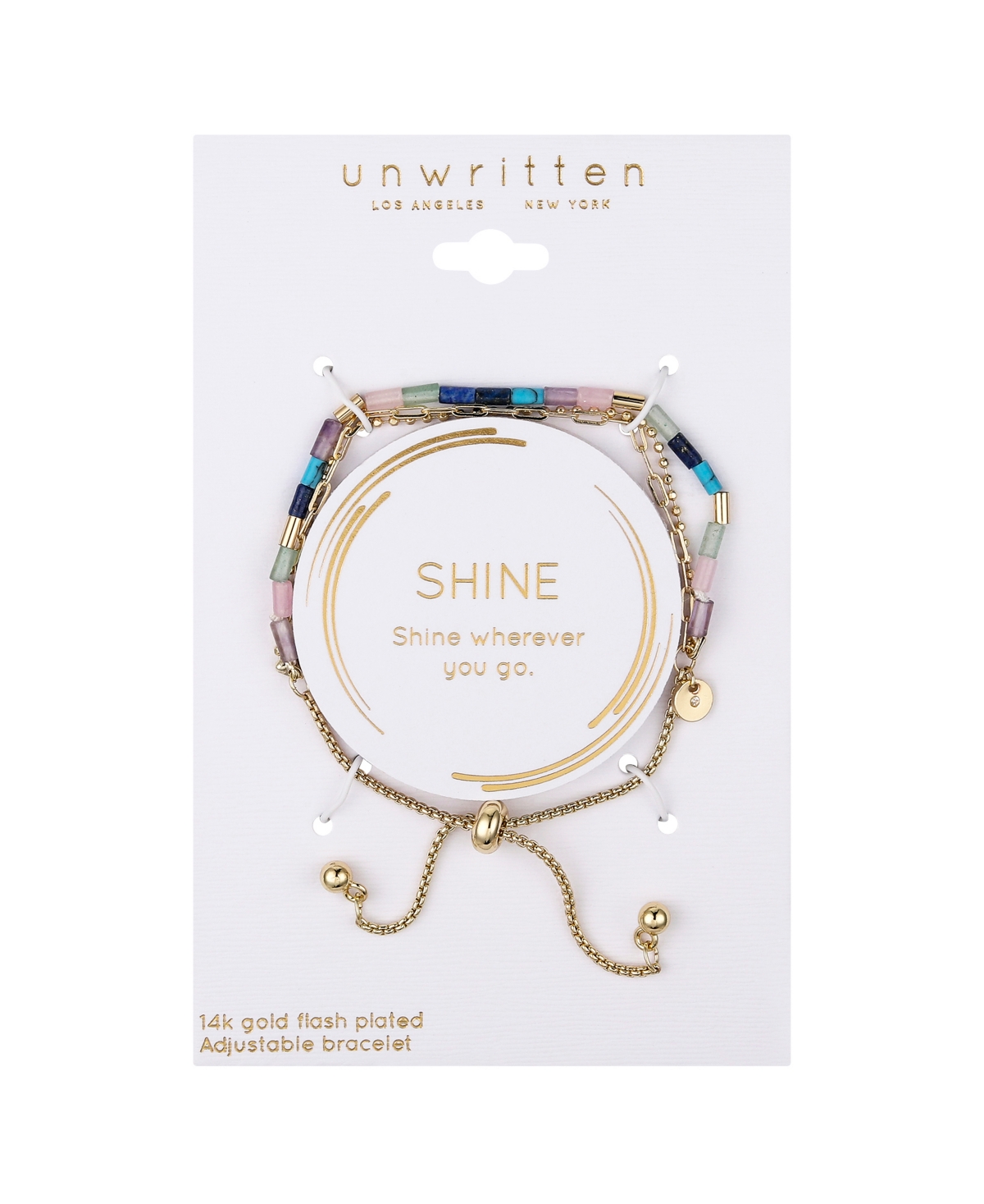 Unwritten Multi Color Stone Link And Beaded Bolo Bracelet In Gold