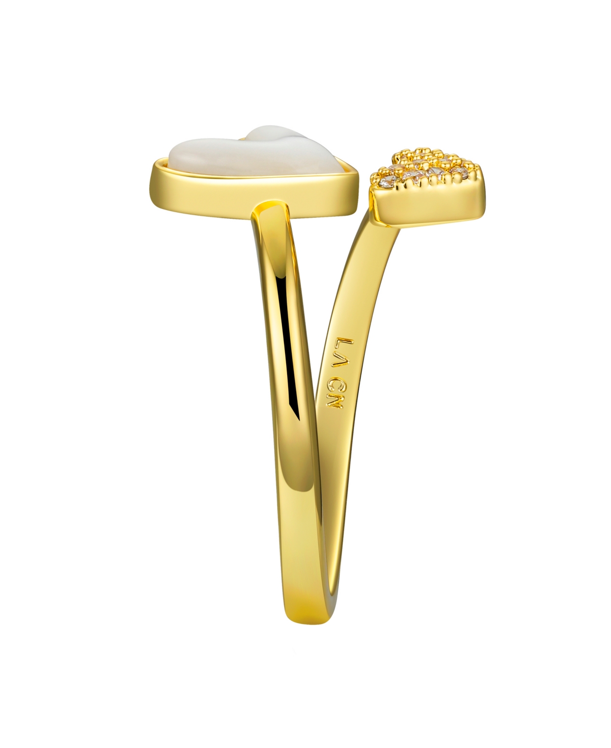 Unwritten Cubic Zirconia And Mother Of Pearl Heart Bypass Ring In Gold