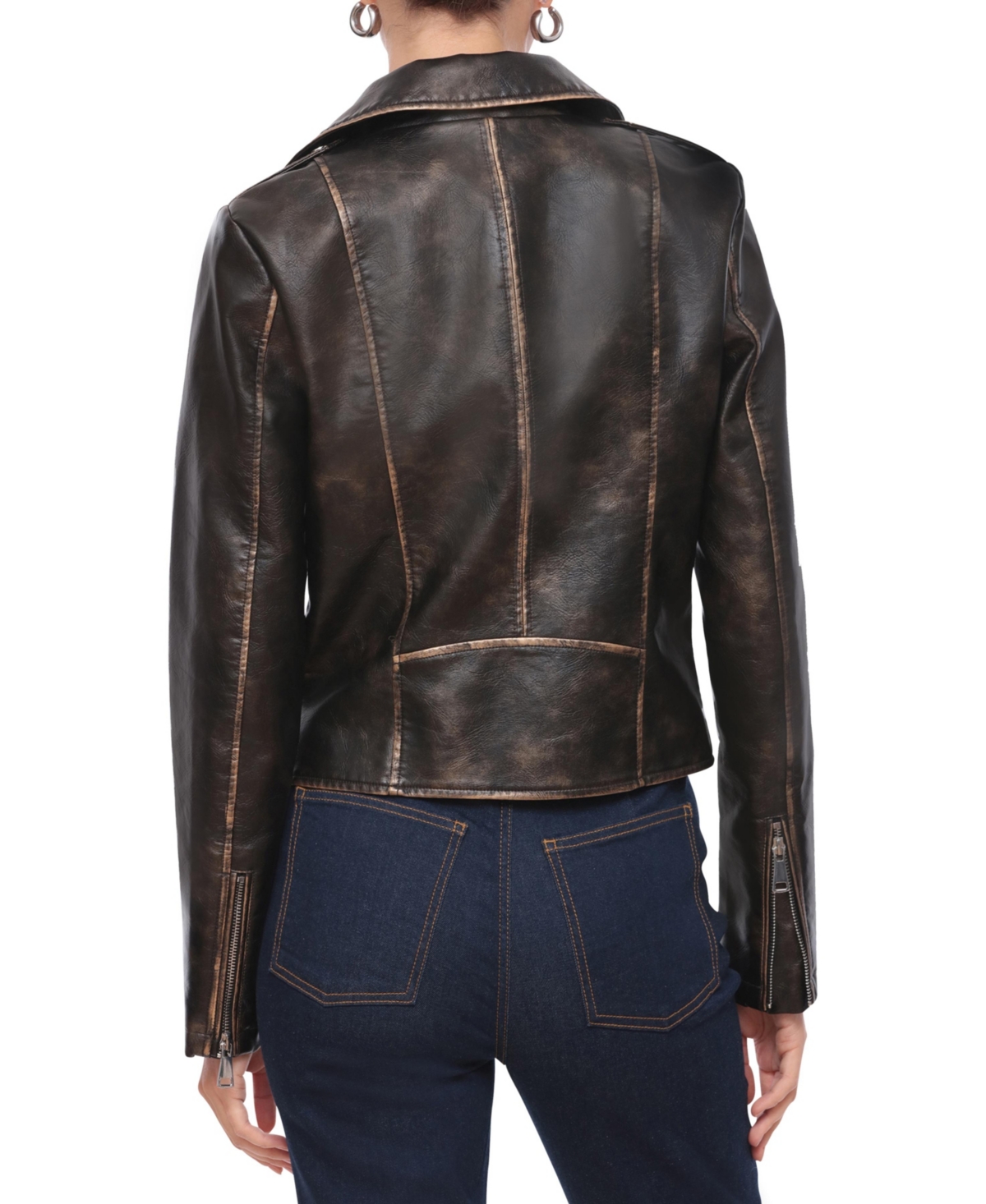 Bagatelle Collection Women's Metallic Contrast Faux Leather Biker Jacket - Black-gold