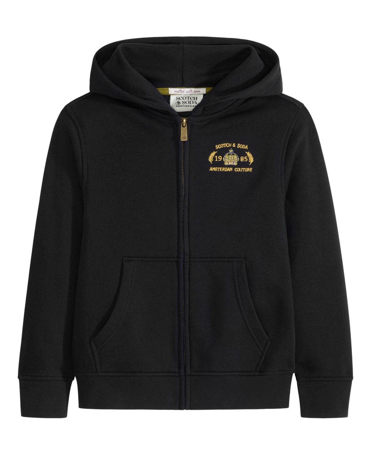 Scotch & Soda Big Boys Graphic Fleece Zip Up Hoodie In Black