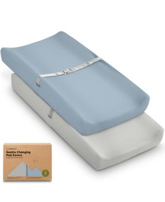 2pk Soothe Changing Pad Covers for Girl, Boy, Soft Cotton Contoured Diaper Changing Table Pad Covers