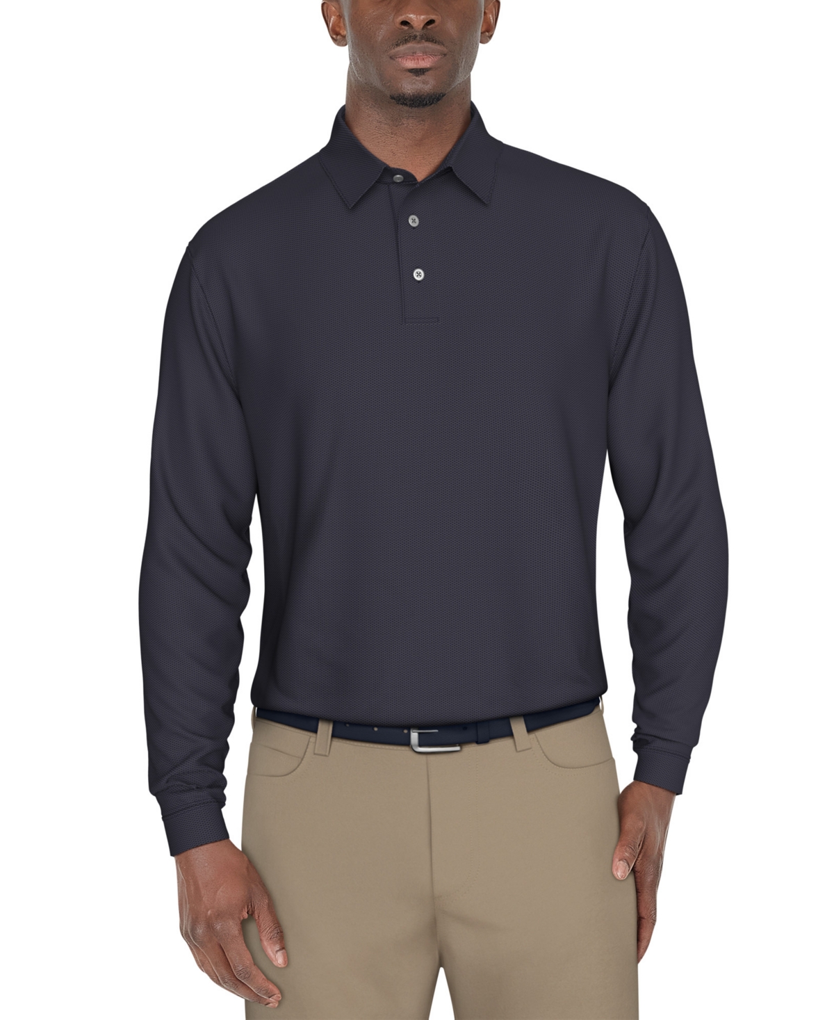 Pga Tour Men's Long Sleeve Jacquard Polo Shirt