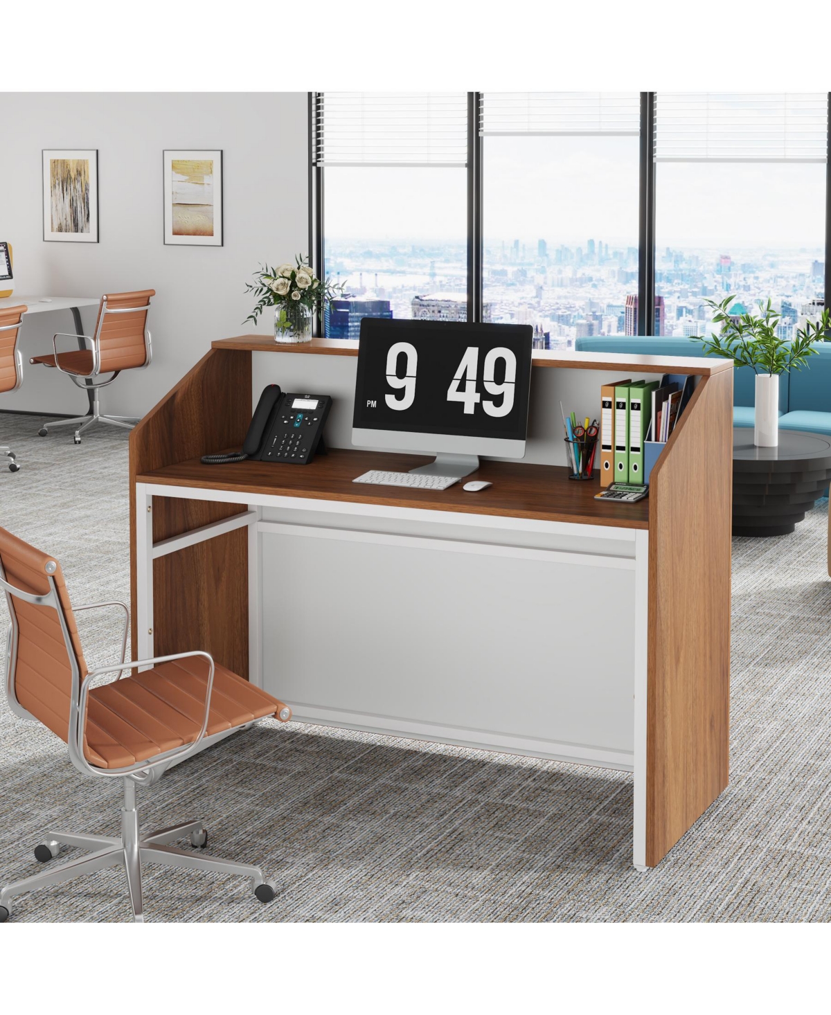 Tribesigns inch Retail Counter,Modern Front Desk Reception Room Table with Cable Grommet,Reception Desk with Counter