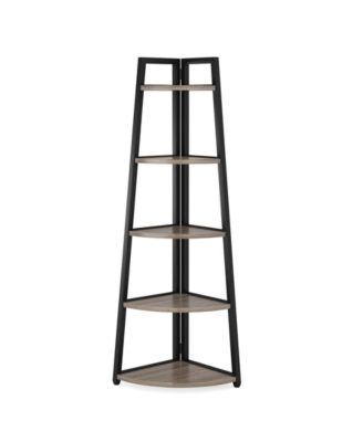 5 Tier Industrial Corner Bookshelf Bookcase,70 inch Tall Corner Shelf,Industrial Corner Ladder Shelf Plant Stand