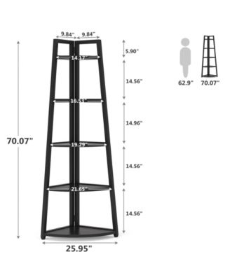 5 Tier Industrial Corner Bookshelf Bookcase,70 inch Tall Corner Shelf,Industrial Corner Ladder Shelf Plant Stand