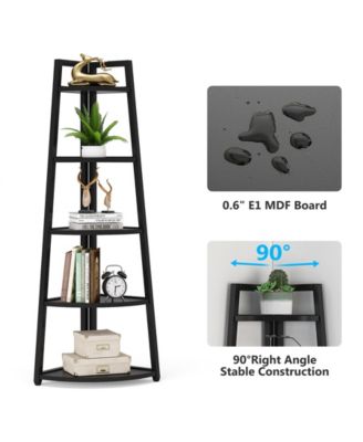5 Tier Industrial Corner Bookshelf Bookcase,70 inch Tall Corner Shelf,Industrial Corner Ladder Shelf Plant Stand