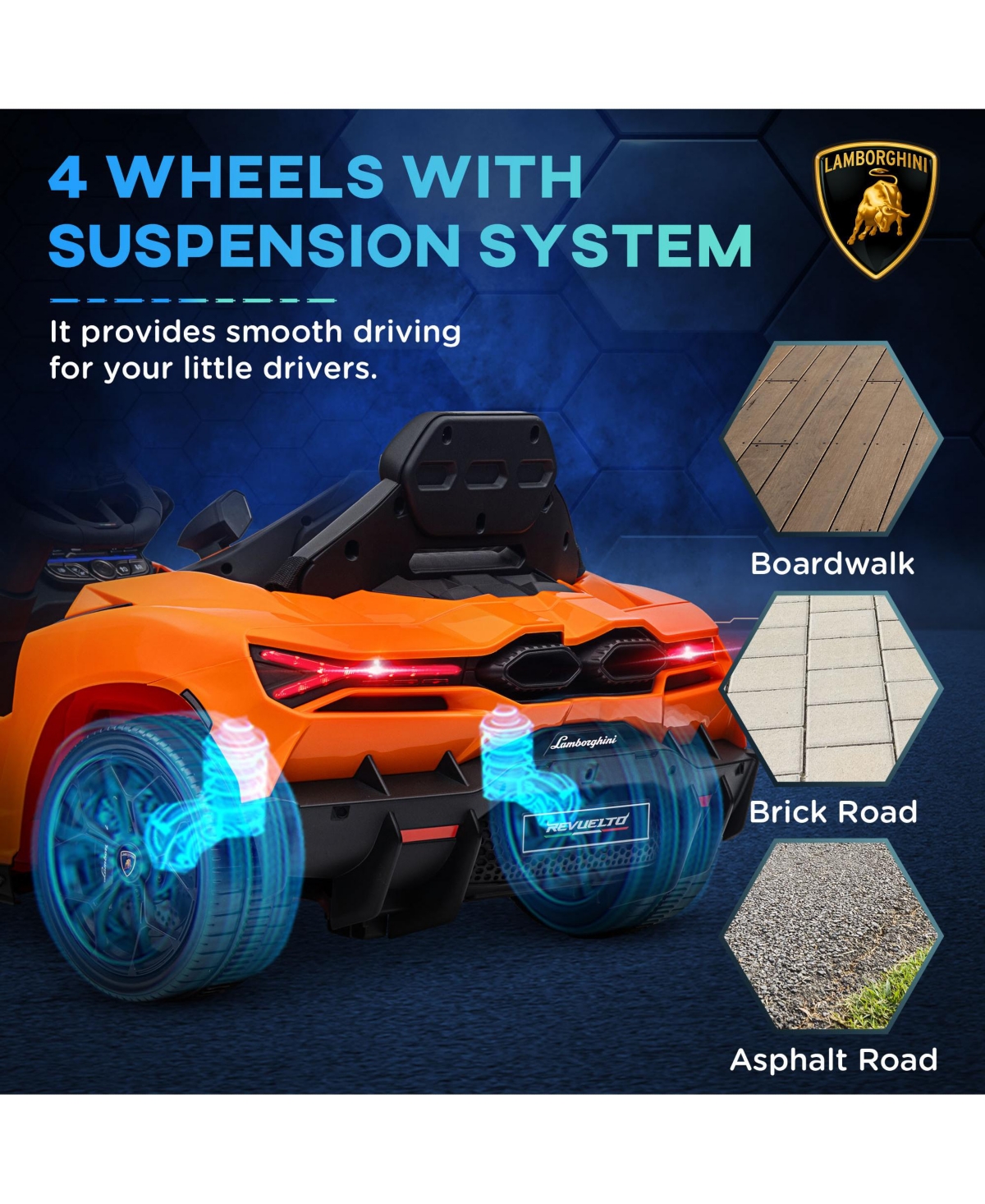Qaba Lamborghini Revuelto Licensed Kids Ride on Car w/ Suspension,- Orange